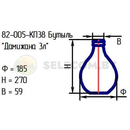Бутыль 82-005- КП38 «Дамижана 3л» прозрачная с пробкой 0