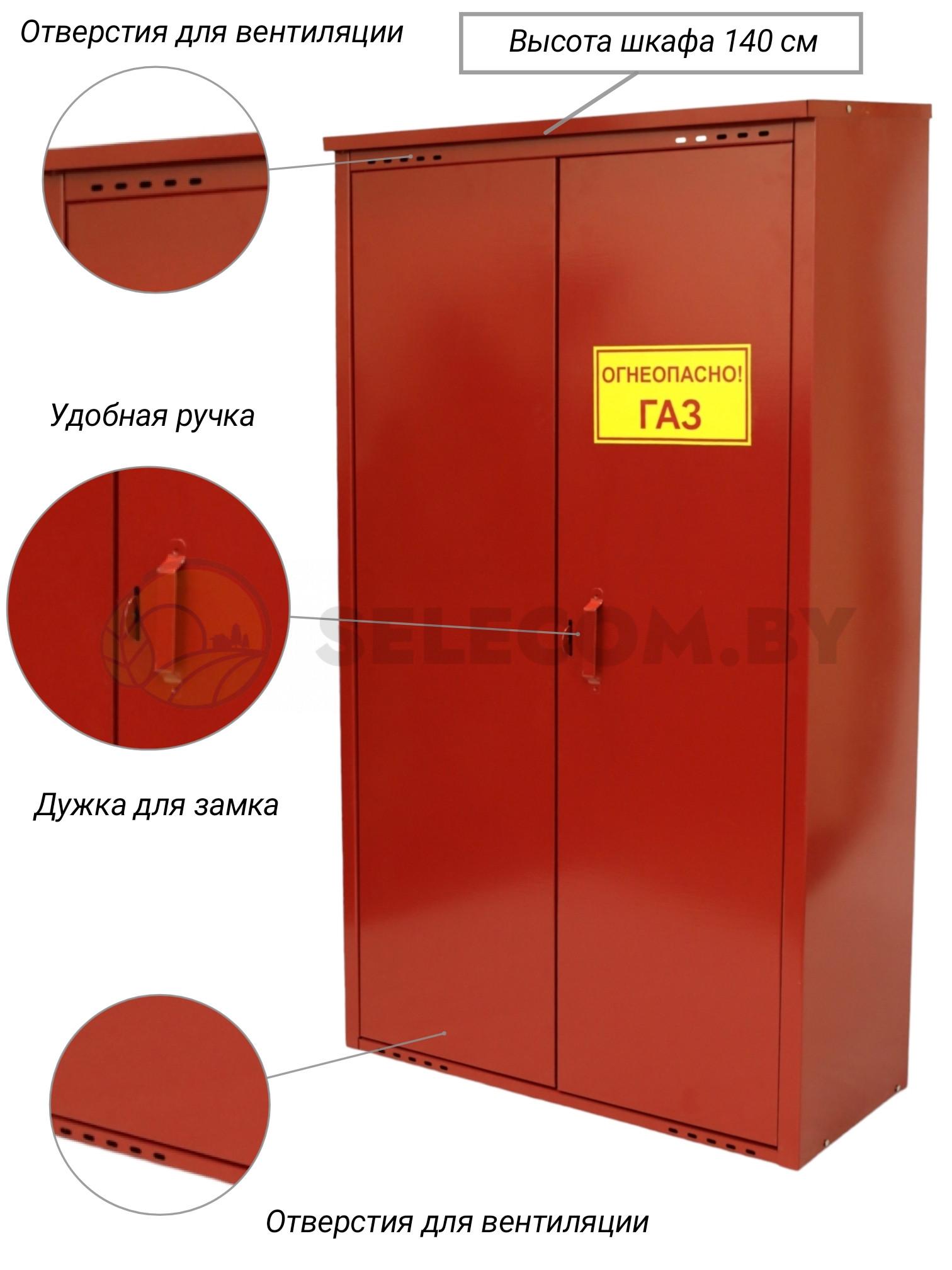 Шкаф для газовых баллонов (красный, 2*50 л.) высота 1,4 м.(1)